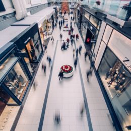 aerial of customers shopping in mall