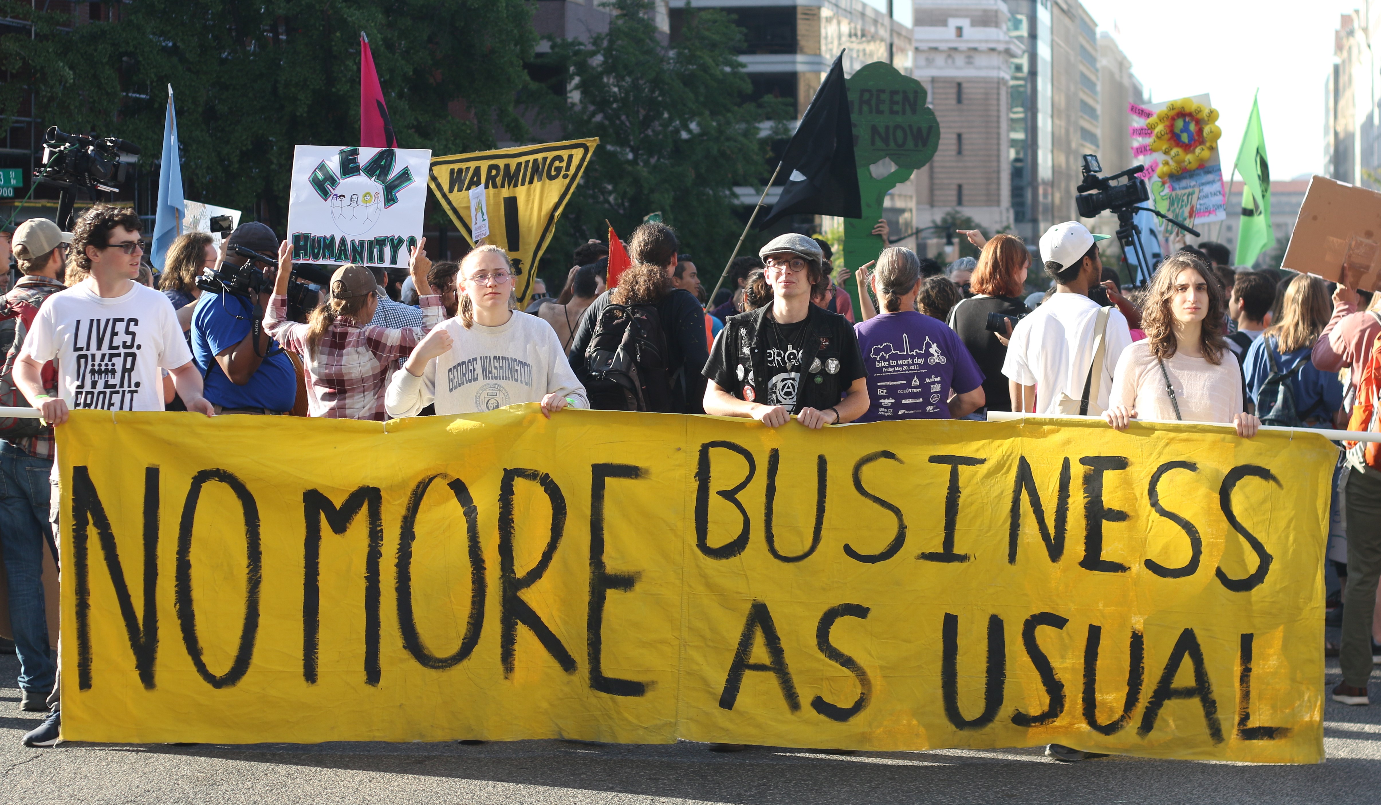 protesters in street