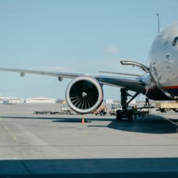 commercial airplane docked