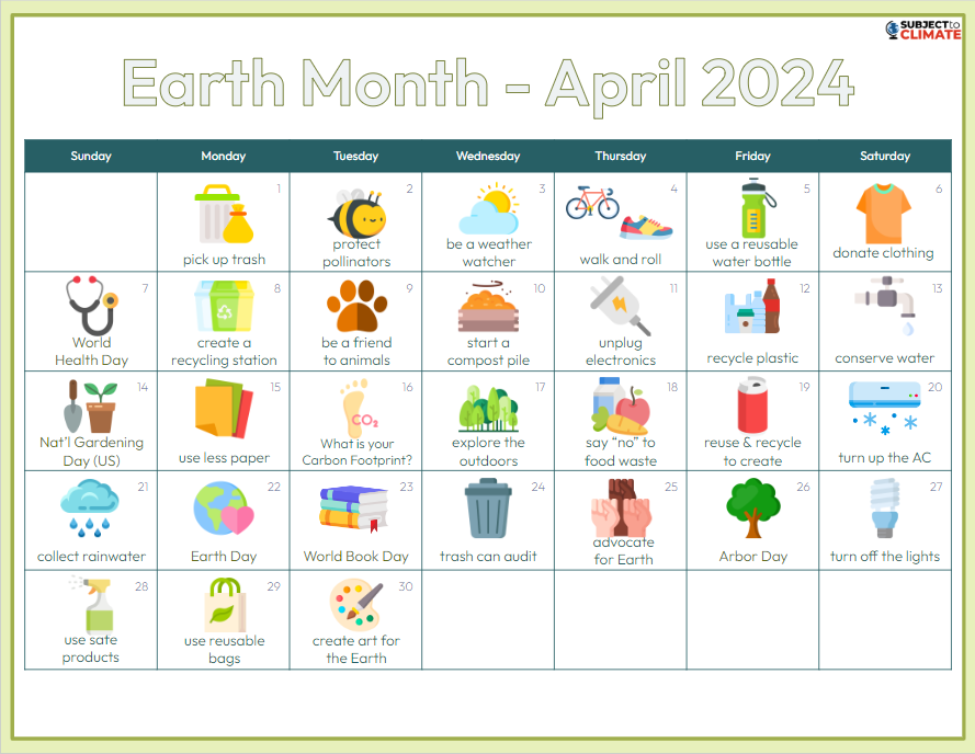 Earth Month Calendar Earth Day