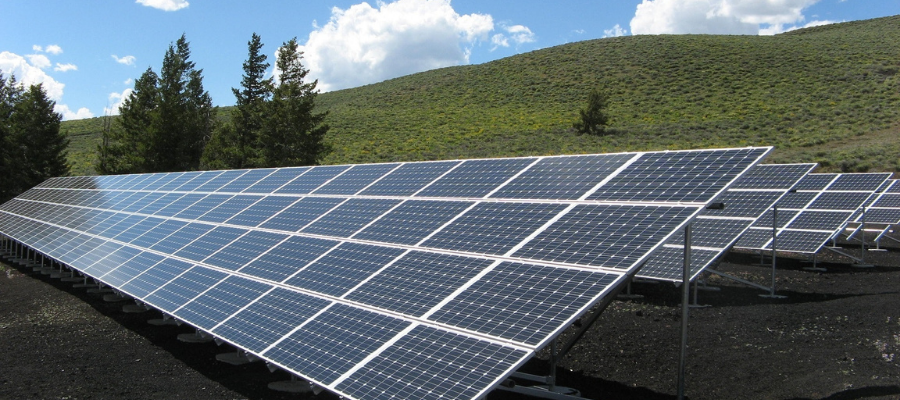 Solar Panel Array In grassy field