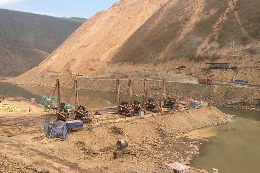 Hydropower station being constructed on a river