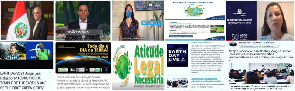 Videos from partners and governments, webinar screenshot, and more information about Earth Day in South America