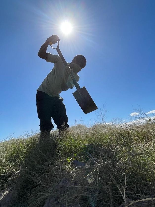 Man digging during sunny day