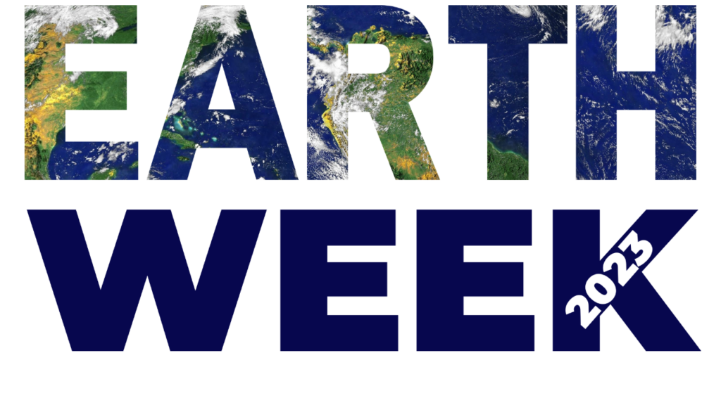Earth Week logo, lettering made up of planet Earth's surface texture