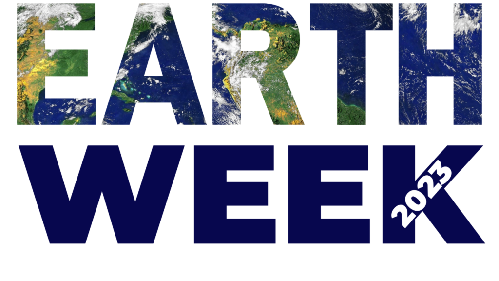 Earth Week logo, lettering made up of planet Earth's surface texture