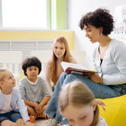 Woman educating children