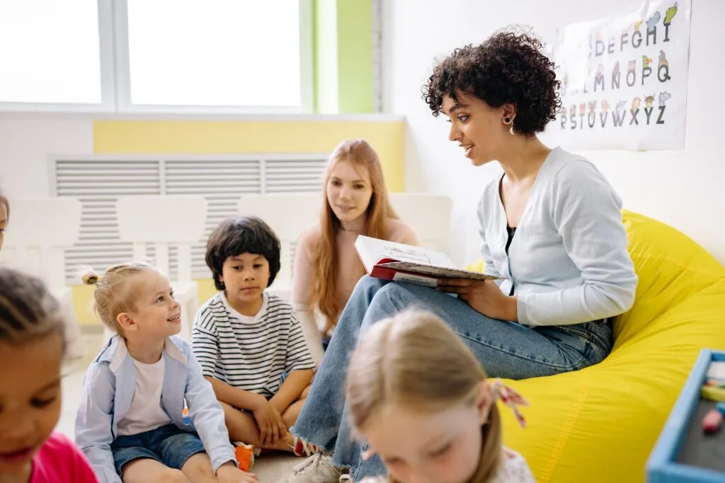 Woman educating children