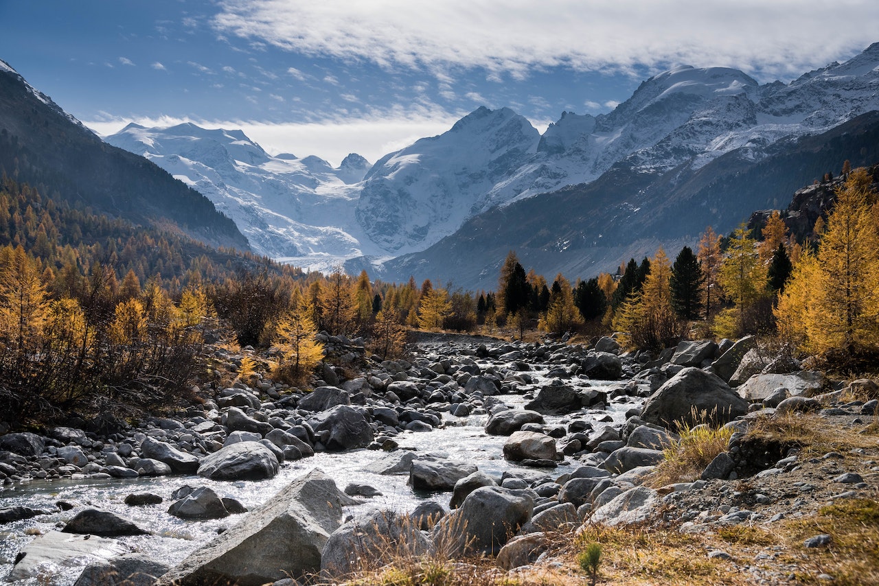 mountain and river