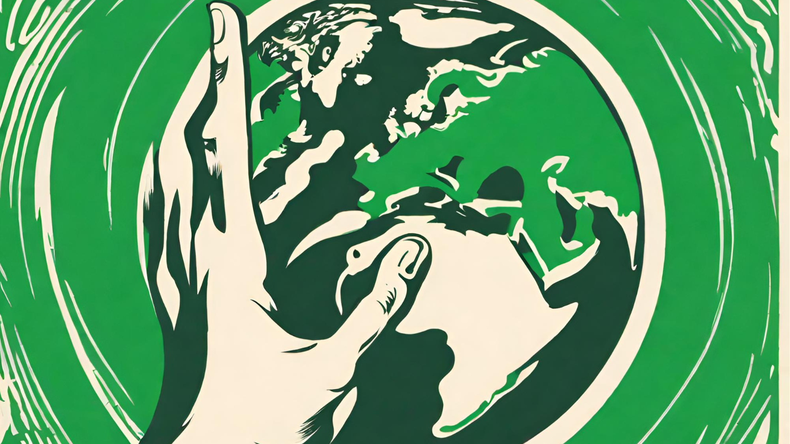 Green hand and globe