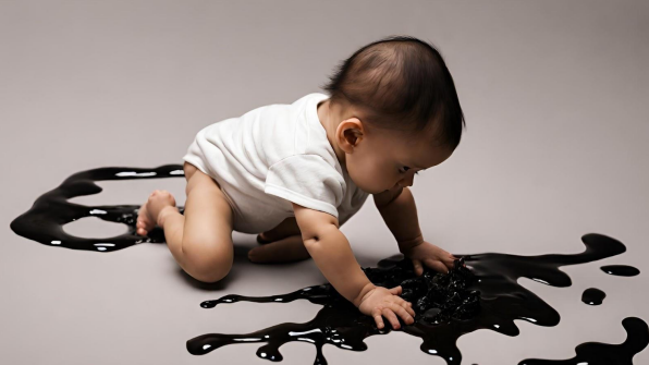 baby playing in oil