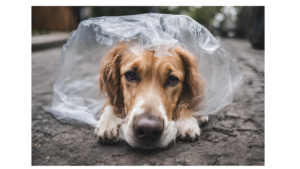 Dog in plastic bag