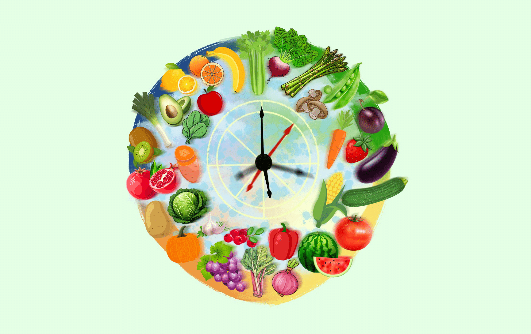 season clock with fruit