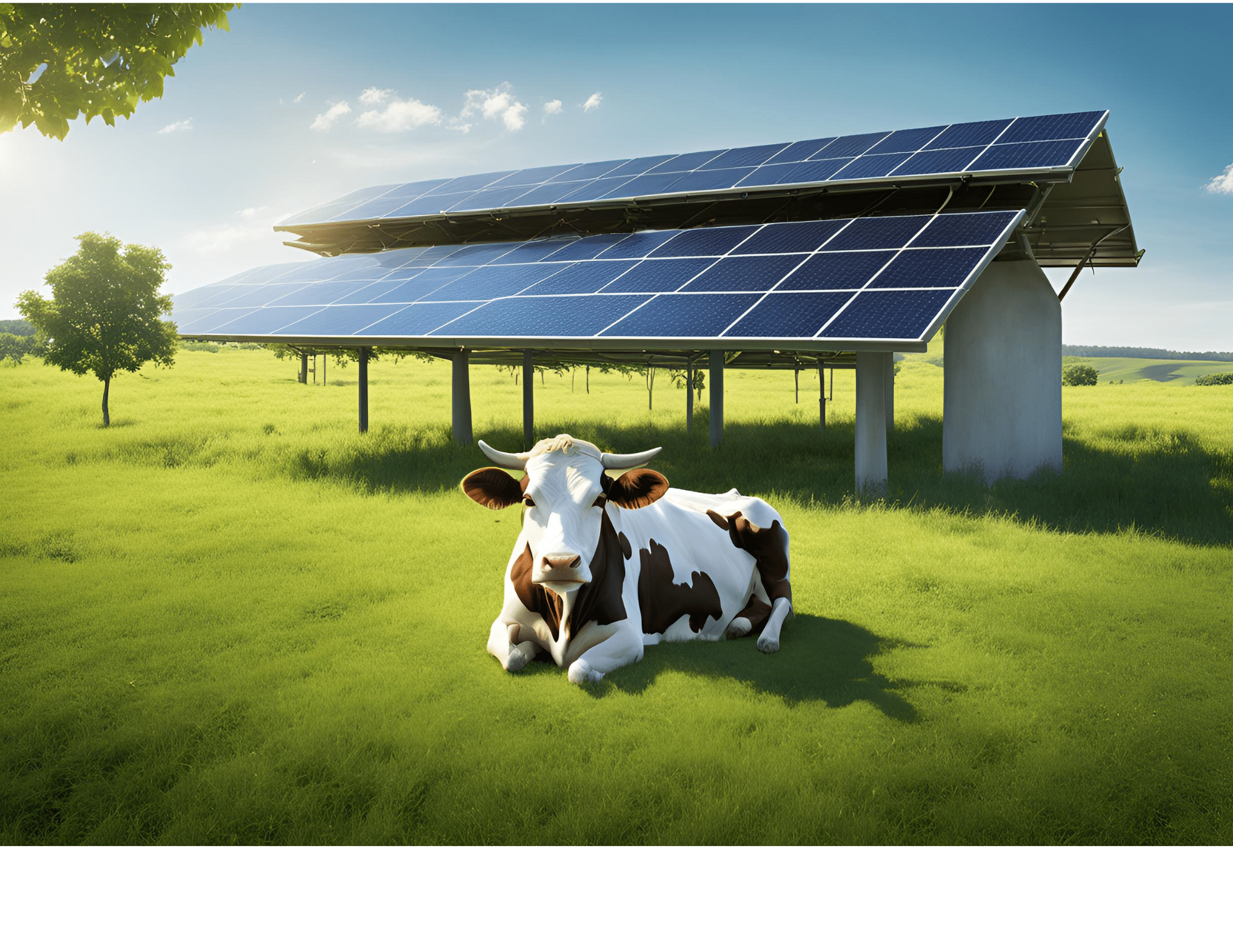 Cow in a solar farm