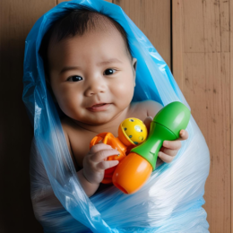 Baby wrapped in plastic