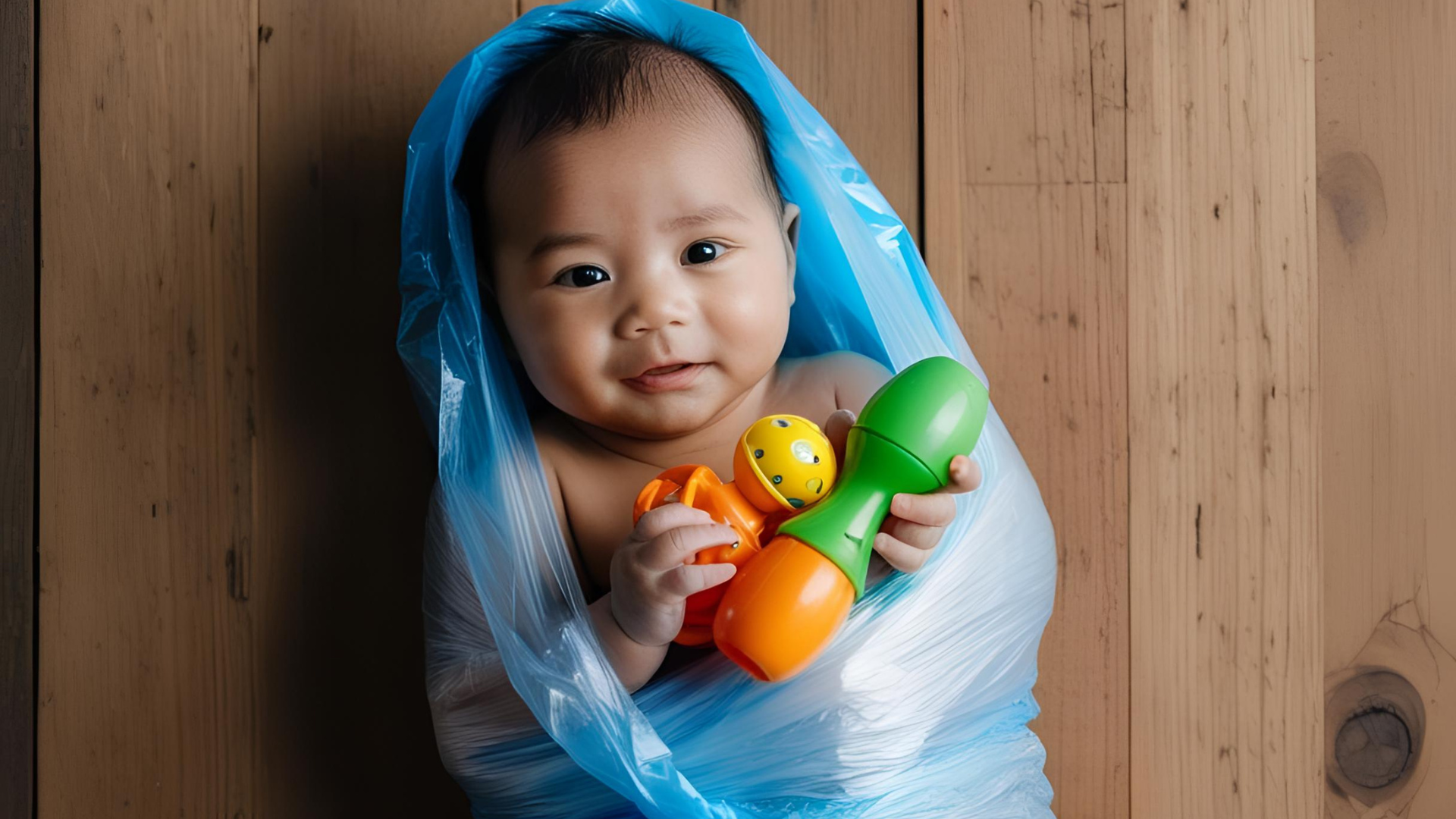 Baby wrapped in plastic