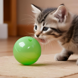 Kitten playing with plastic ball