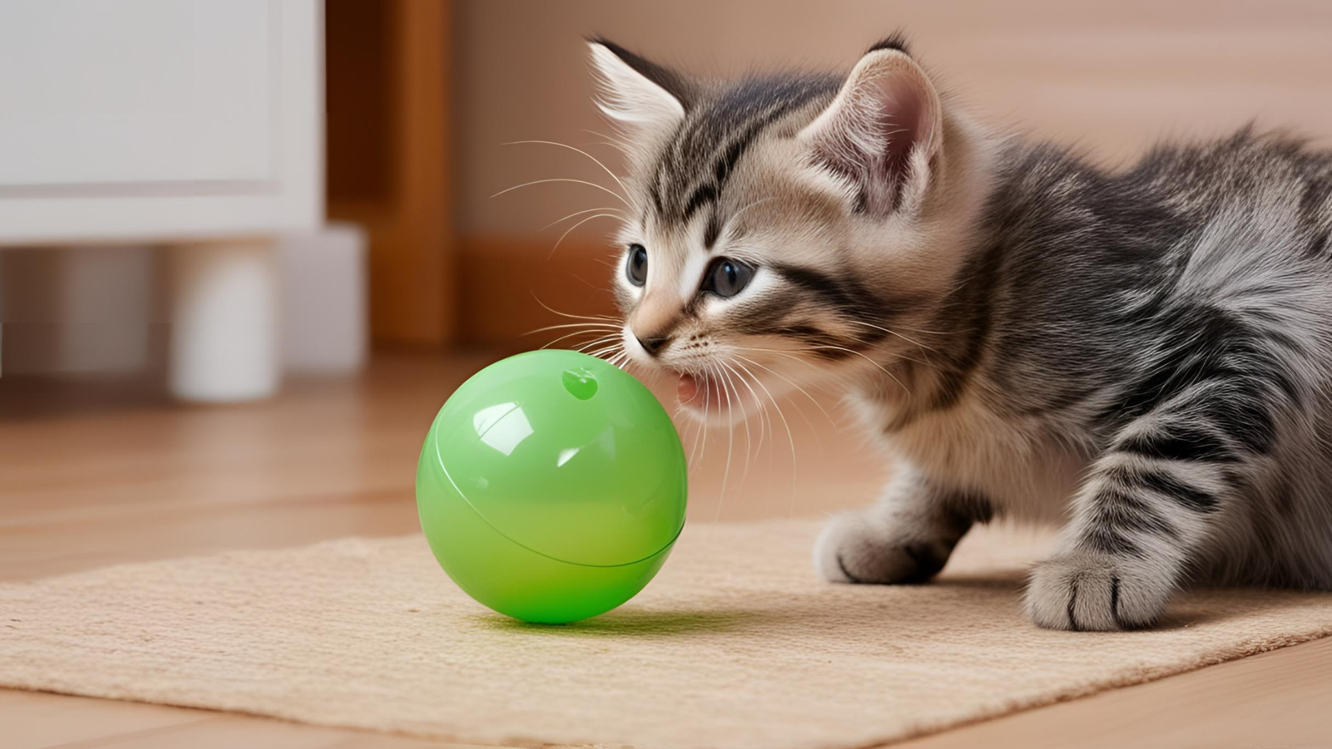 Kitten playing with plastic ball