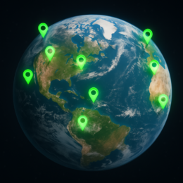 Globe with green pinpoints