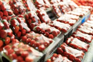 Strawberries in plastic packaging