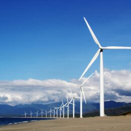 Wind turbines.