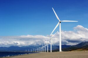 Wind turbines.