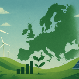Graphic Europe with a graph and renewable energy.