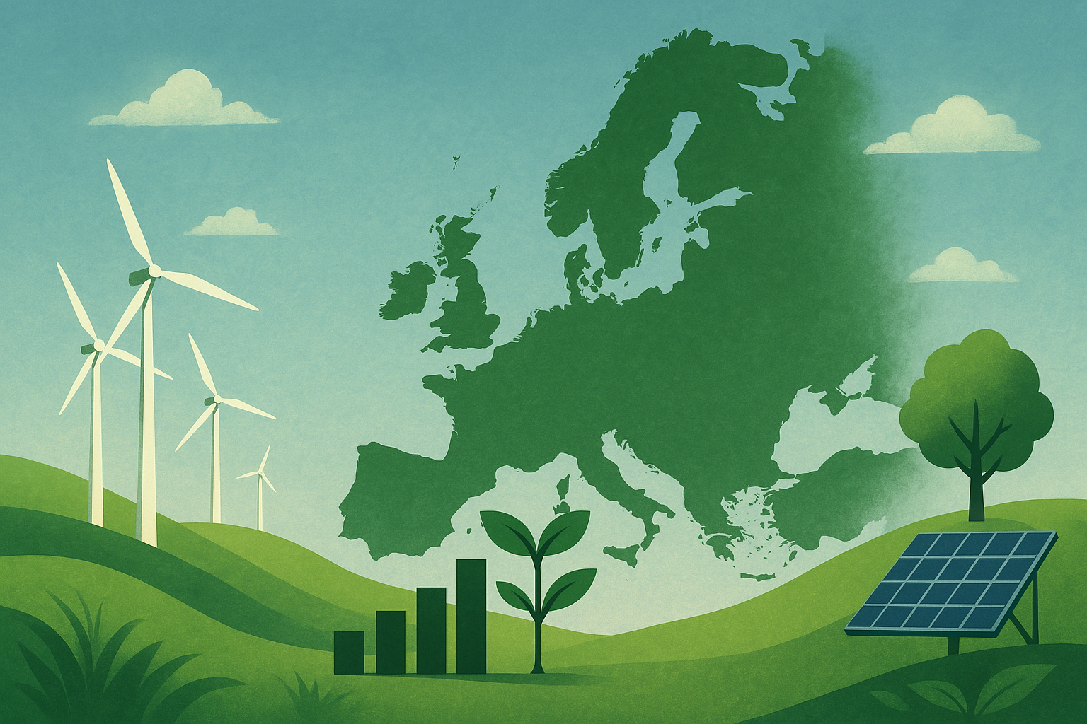Graphic Europe with a graph and renewable energy.