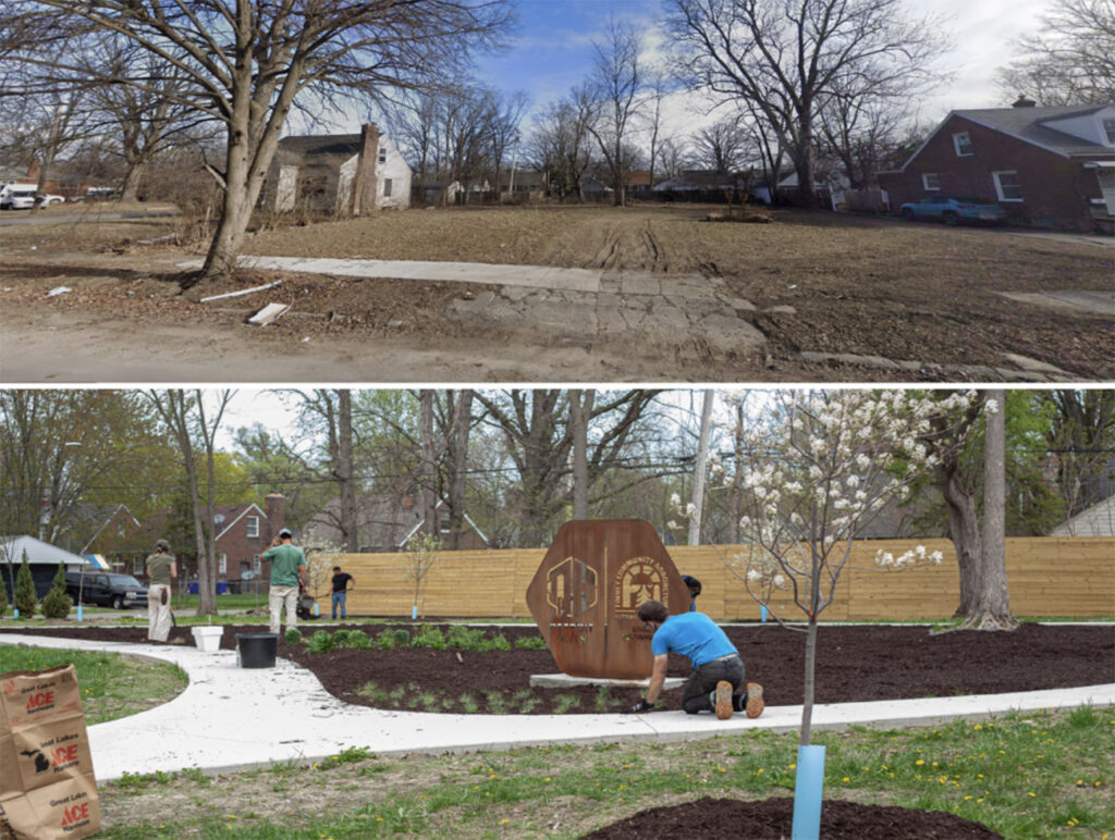 Before and After photos of Finney Community Arboretum and Botanical Garden after several days of community volunteering