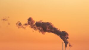 Smokestack at sunset.