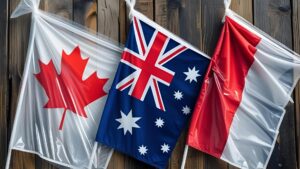 Canada, Australia, and France flags in plastic