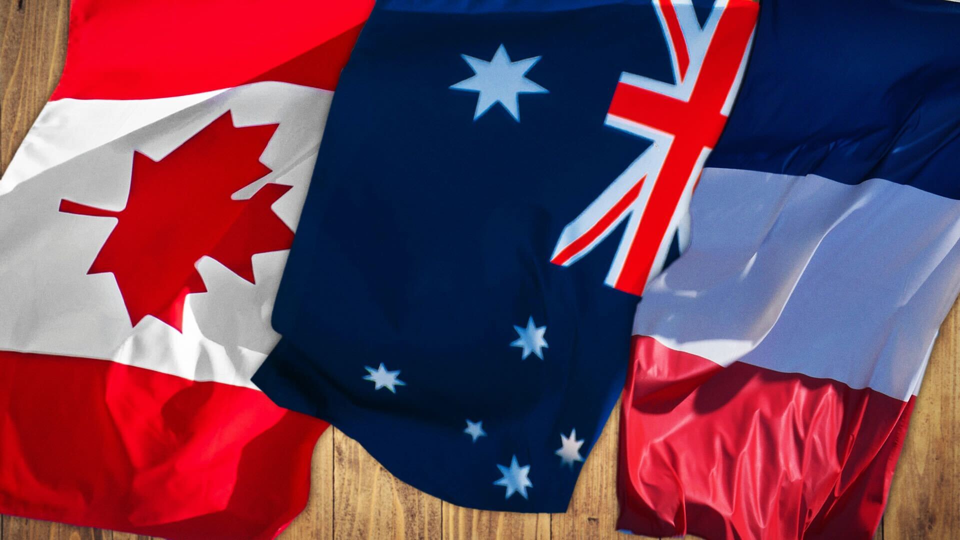 Canada, Australia, France flags