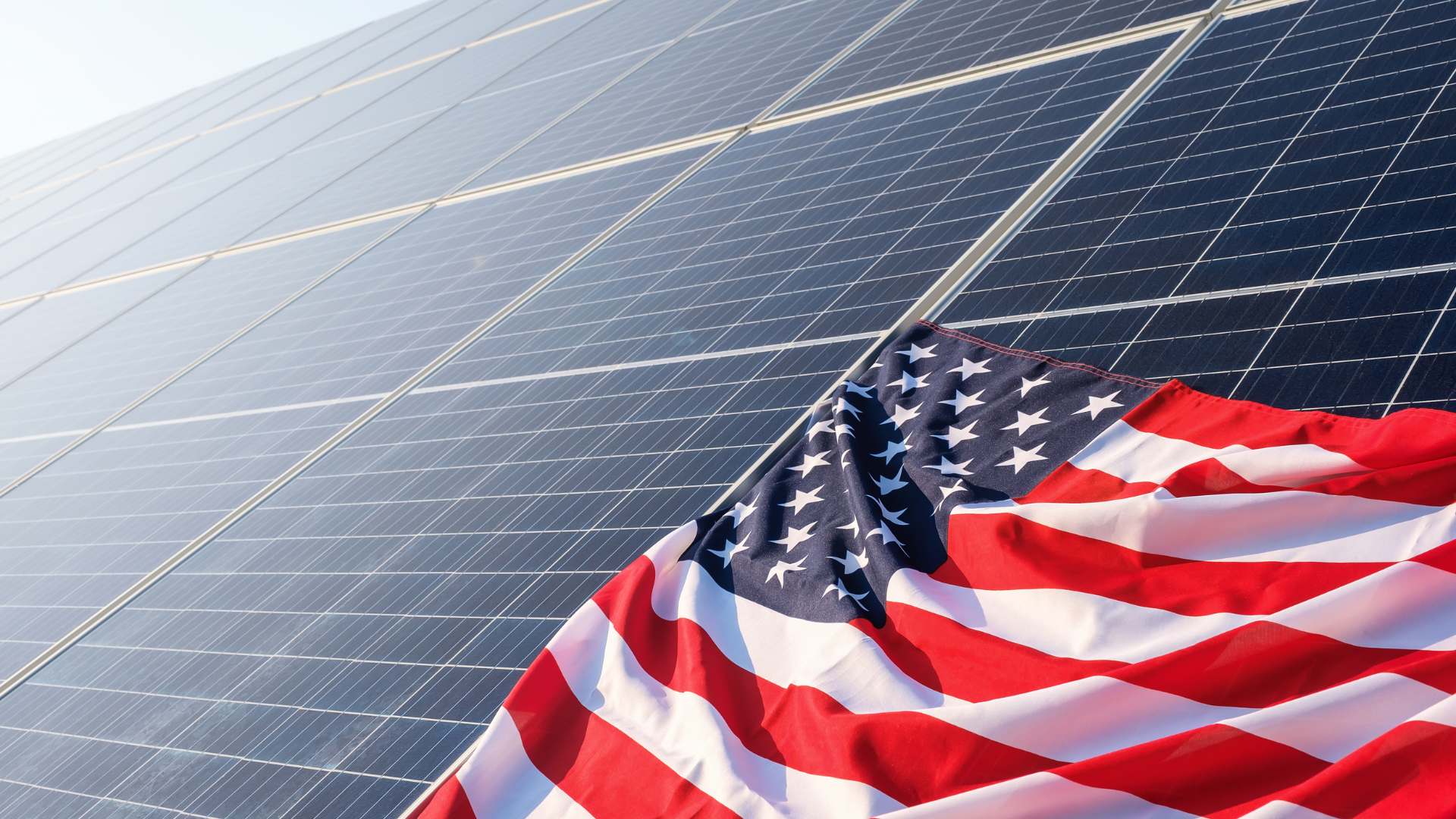 Solar panels and United States flag.