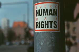 Every Human Has Rights sign.