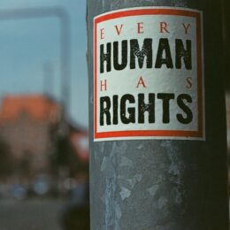 Every Human Has Rights sign.