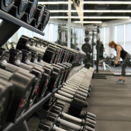 Barbells in a gym
