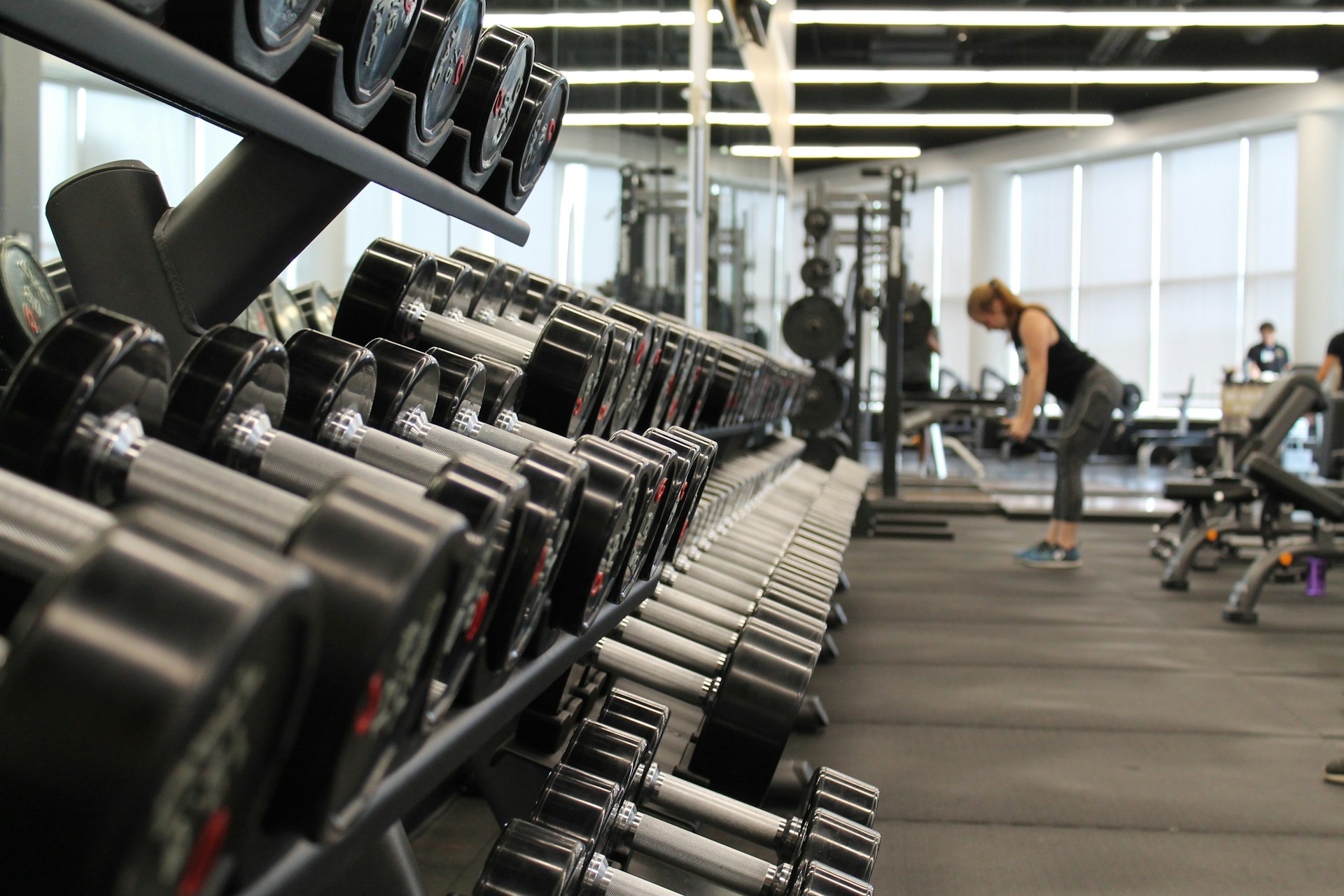 Barbells in a gym