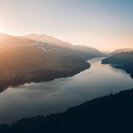 Nature shot of a river between mountains
