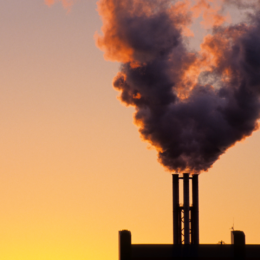 Smokestacks at sunset