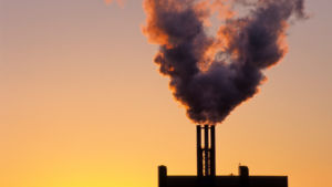 Smokestacks at sunset