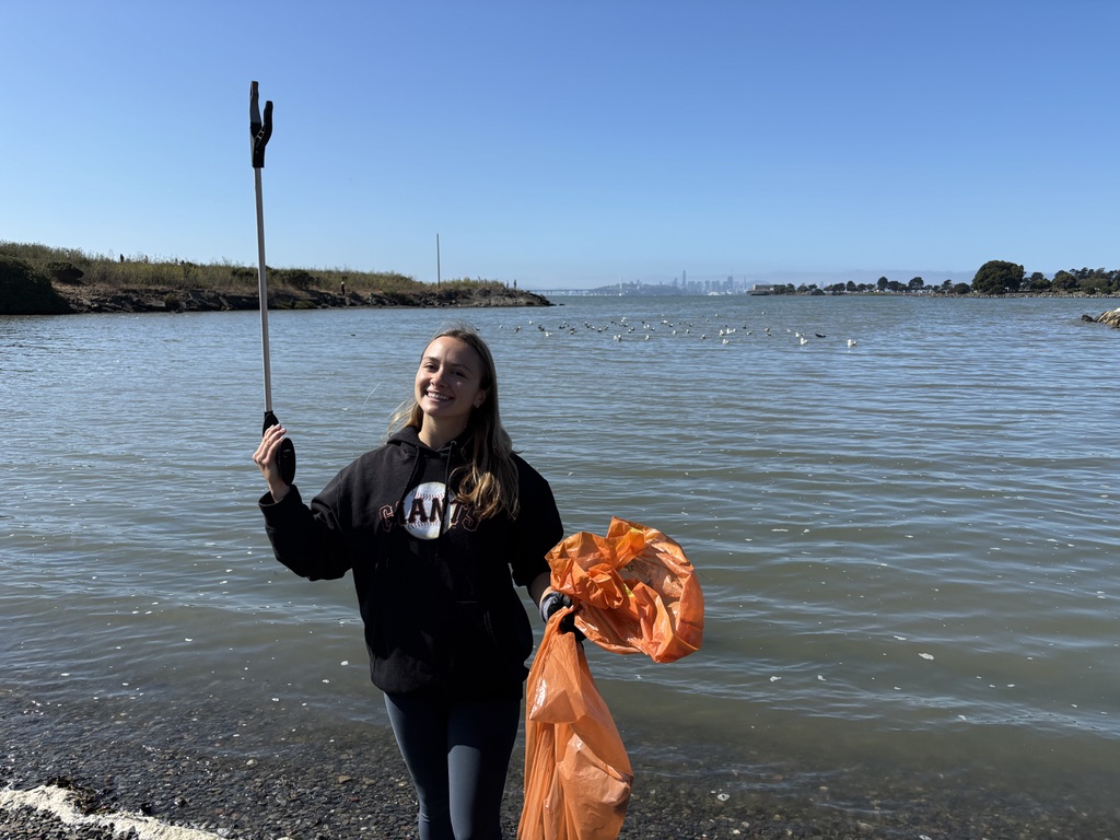 Kiele Mader with collected trash in San Francisco
