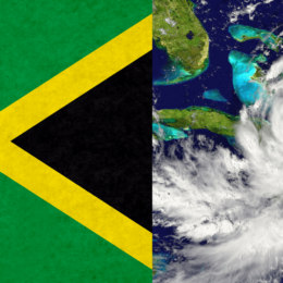 Jamaica flag and hurricane
