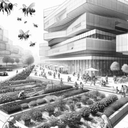 Bees-flying-above-a-pollinator-garden-lot