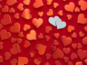 Hearts on red background