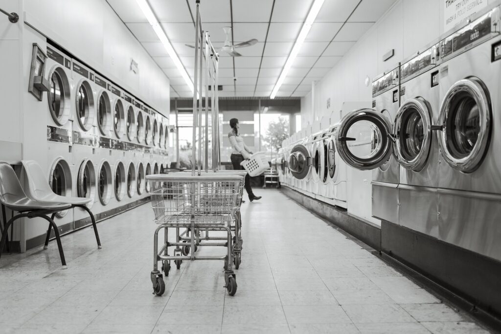 Black and white laundromat