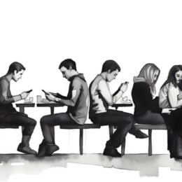 Sketch of people on cell phones