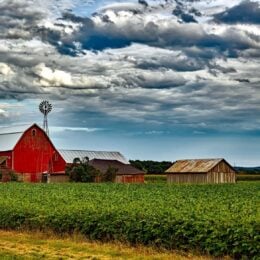 Farm under clouds