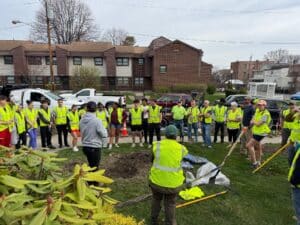 Capital Roots volunteers gathering at the beginning of their Earth Day Tree Planting.