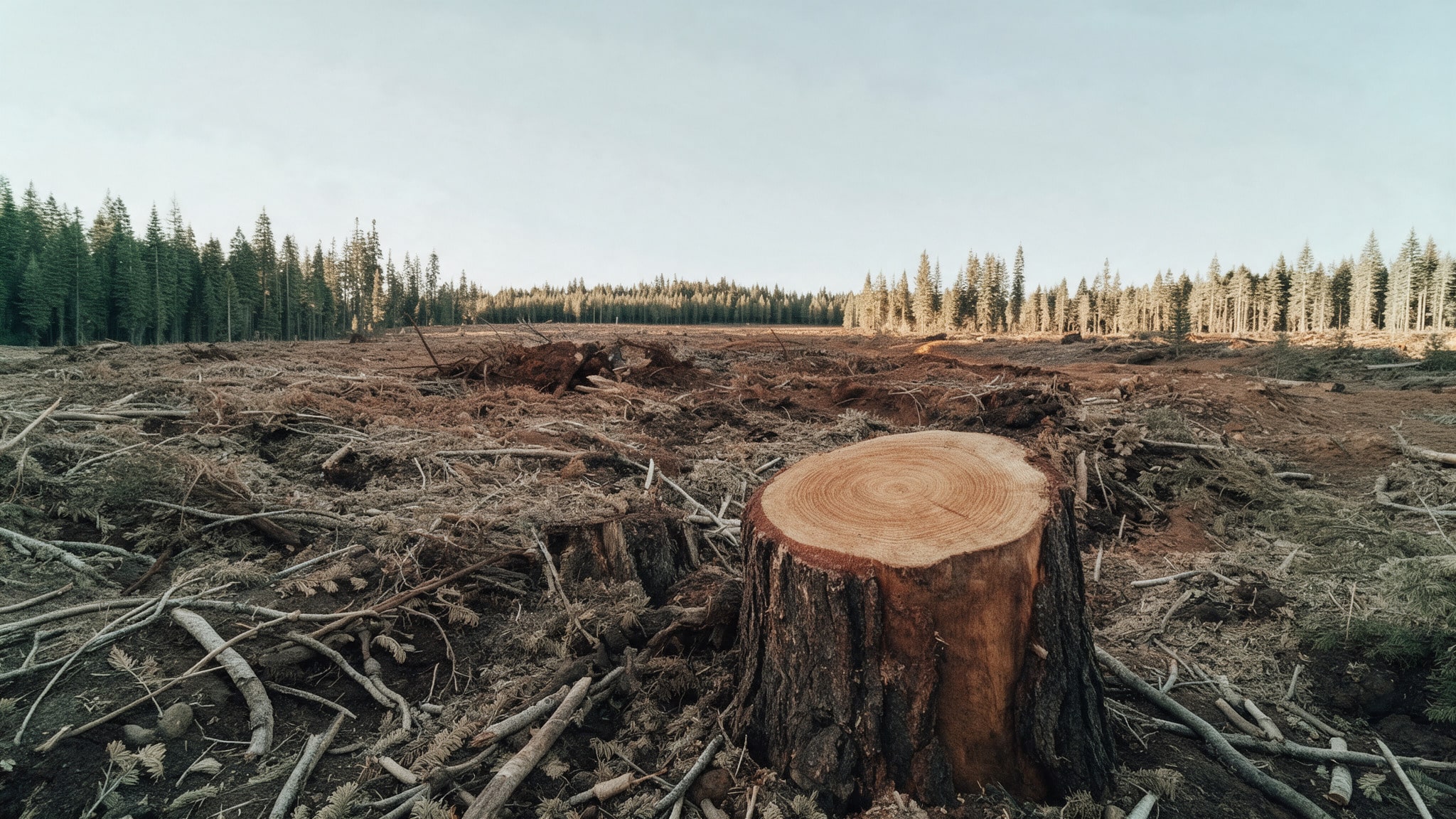 Tree stump in a clear-cut forest