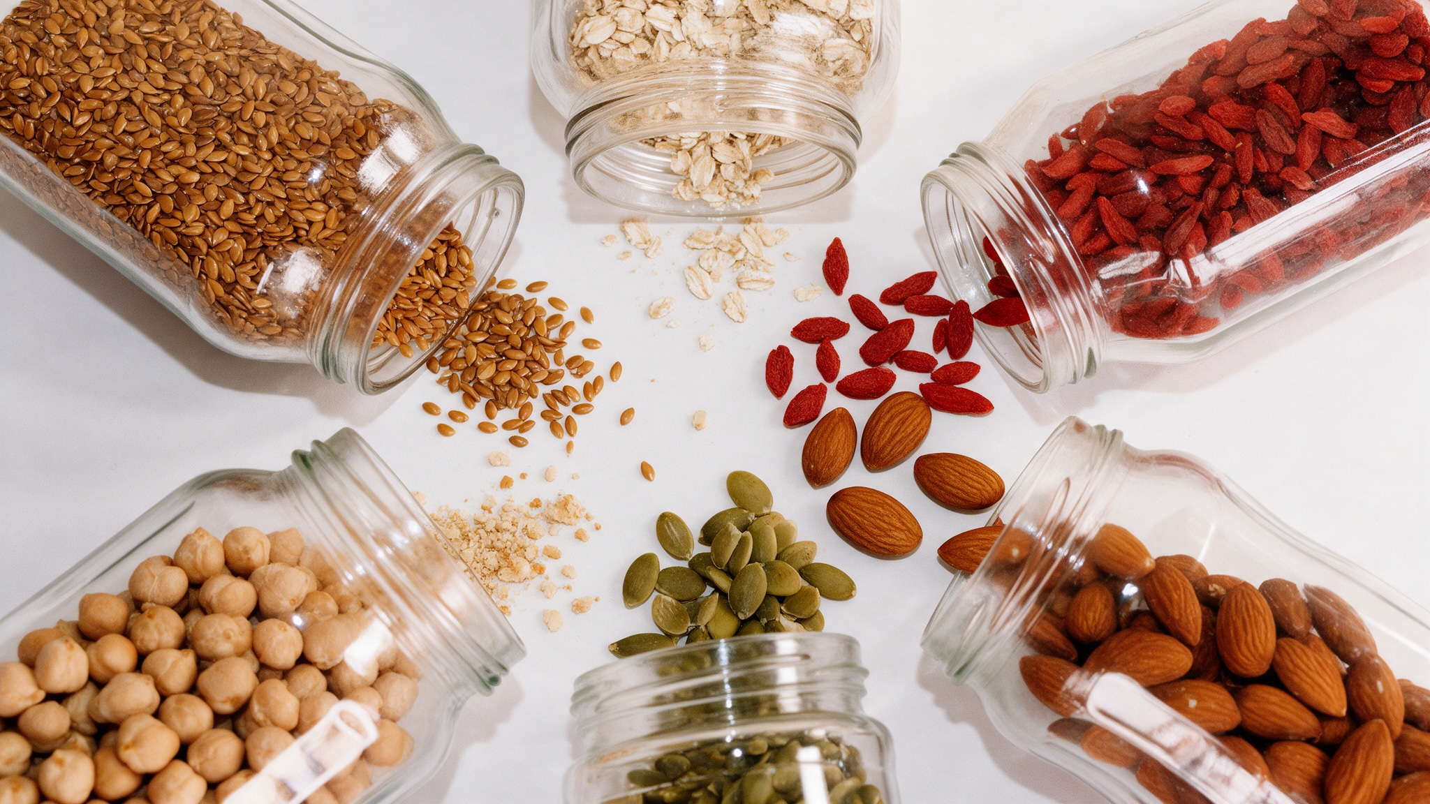Jars of seeds, oats and nuts